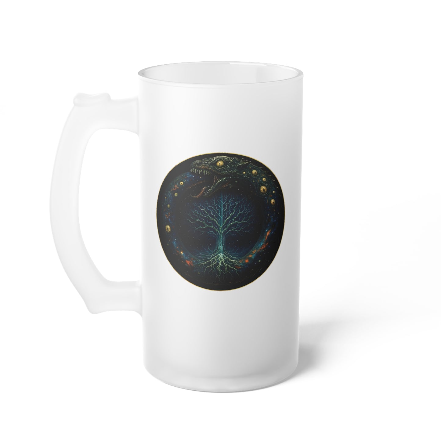Cosmic Ragnarök Frosted Glass Beer Mug
